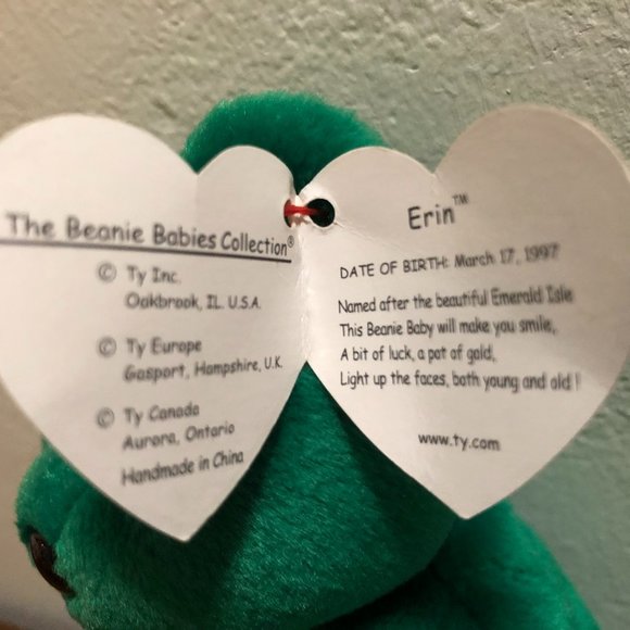 1997 TY ERIN  BEANIE BABY  RED STAMP QUALITY CONTROL 472 TUSHTAG MARCH 17,1997 - Picture 5 of 13